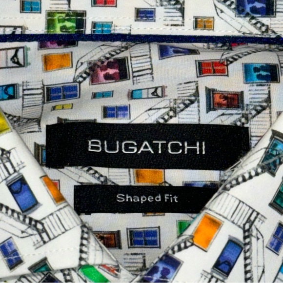 BUGATCHI Shaped Fit Men’s Dress Shirt All Over Print Windows & Ladders Size XL - Picture 4 of 9
